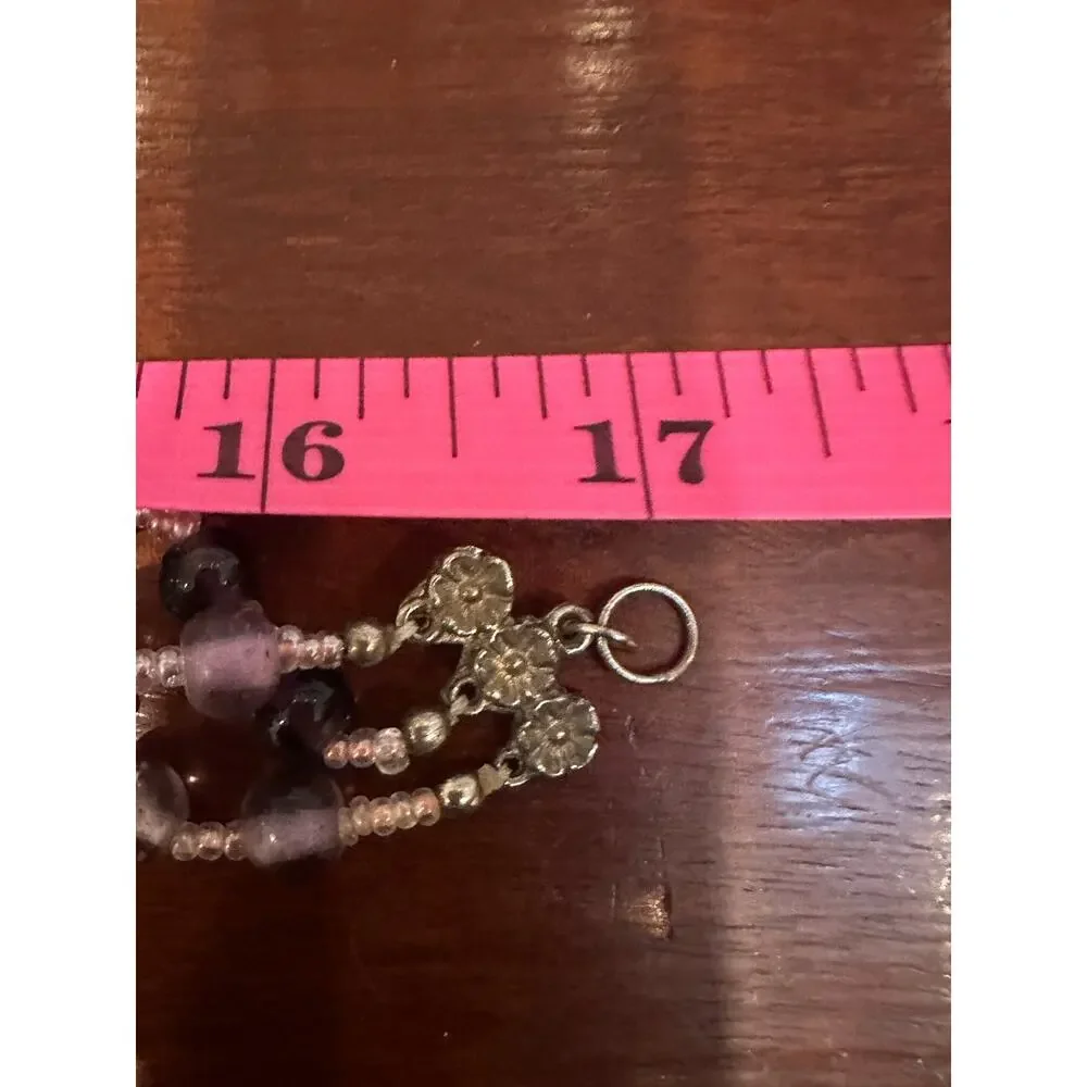 Purple Glass Beaded Necklace Bracelet Jewelry Set Boho Bohemian Beads